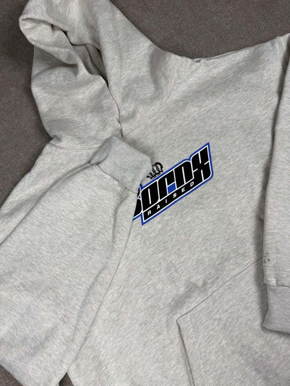 Born x Raised Crown Logo Grey Graphic Pullover Hoodie